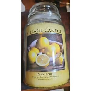 Village Candle Zesty Lemon Large 21.25 FL Oz Jar 2 Wick Candle Hard To Find